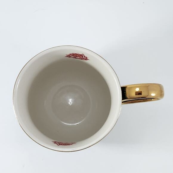 Anthropologie Lou Rota Monogram Mug “W” Green Floral Lotus Design w/ Gold Handle - Picture 6 of 8